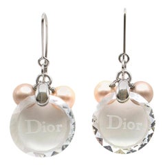 Dior Clear Crystal & Pearl Drop Earrings