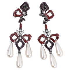 Dior Clip-on Earrings in Enameled Darkened Silver-Plate