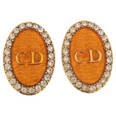 Vintage Dior Clip-On Earrings with Rhinestones, 1990s