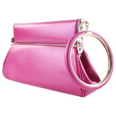 Used Dior Clutch Bracelet 10dr0105 Fuchsia Leather Wristlet