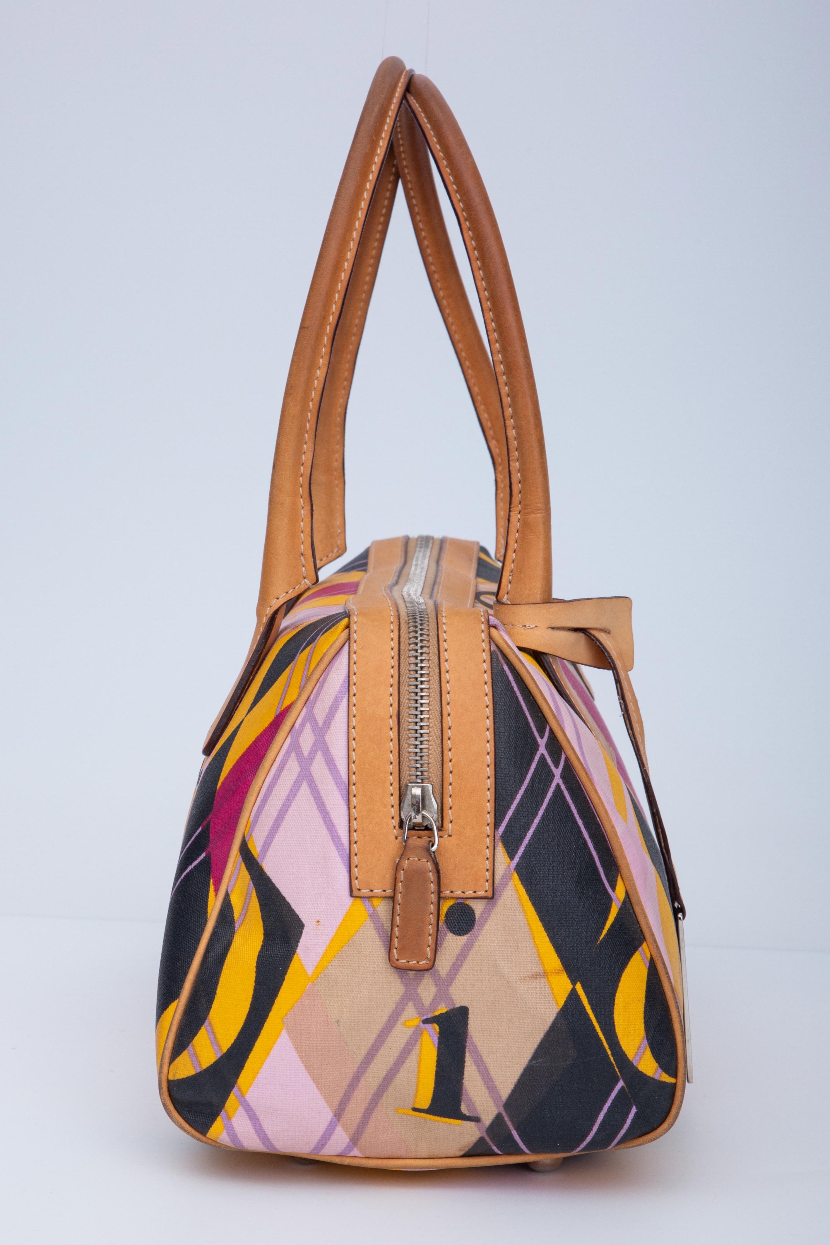 Dior Coated Canvas Argyle Print Bowler Top Handle Bag (2004) In Good Condition For Sale In Montreal, Quebec