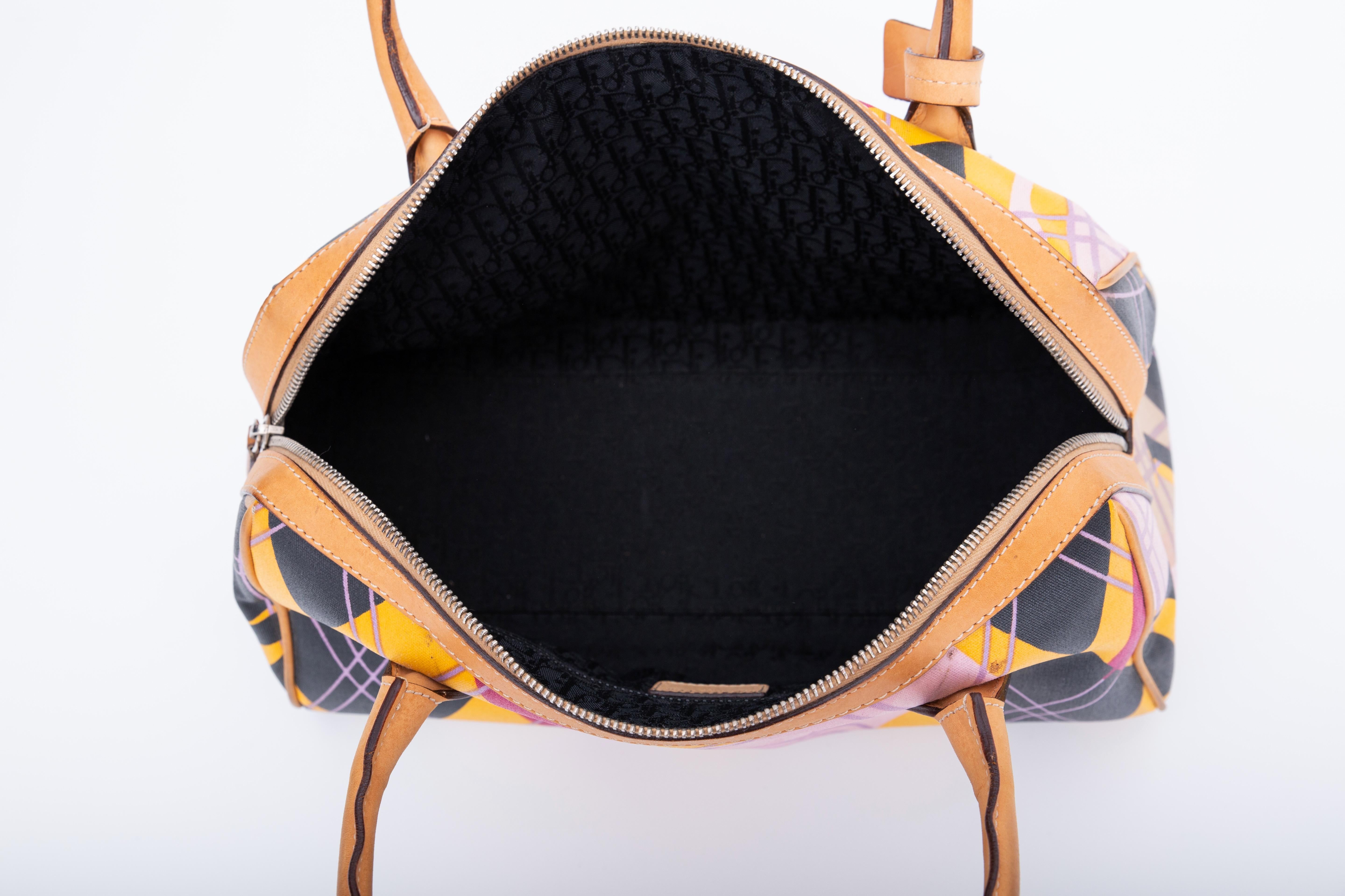 Dior Coated Canvas Argyle Print Bowler Top Handle Bag (2004) For Sale 1