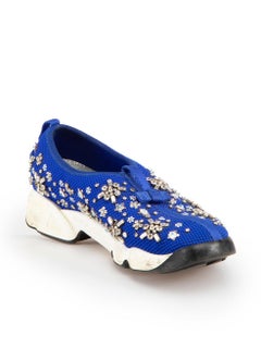 Dior Cobalt Blue Embellished Fusion Trainers Size IT 36