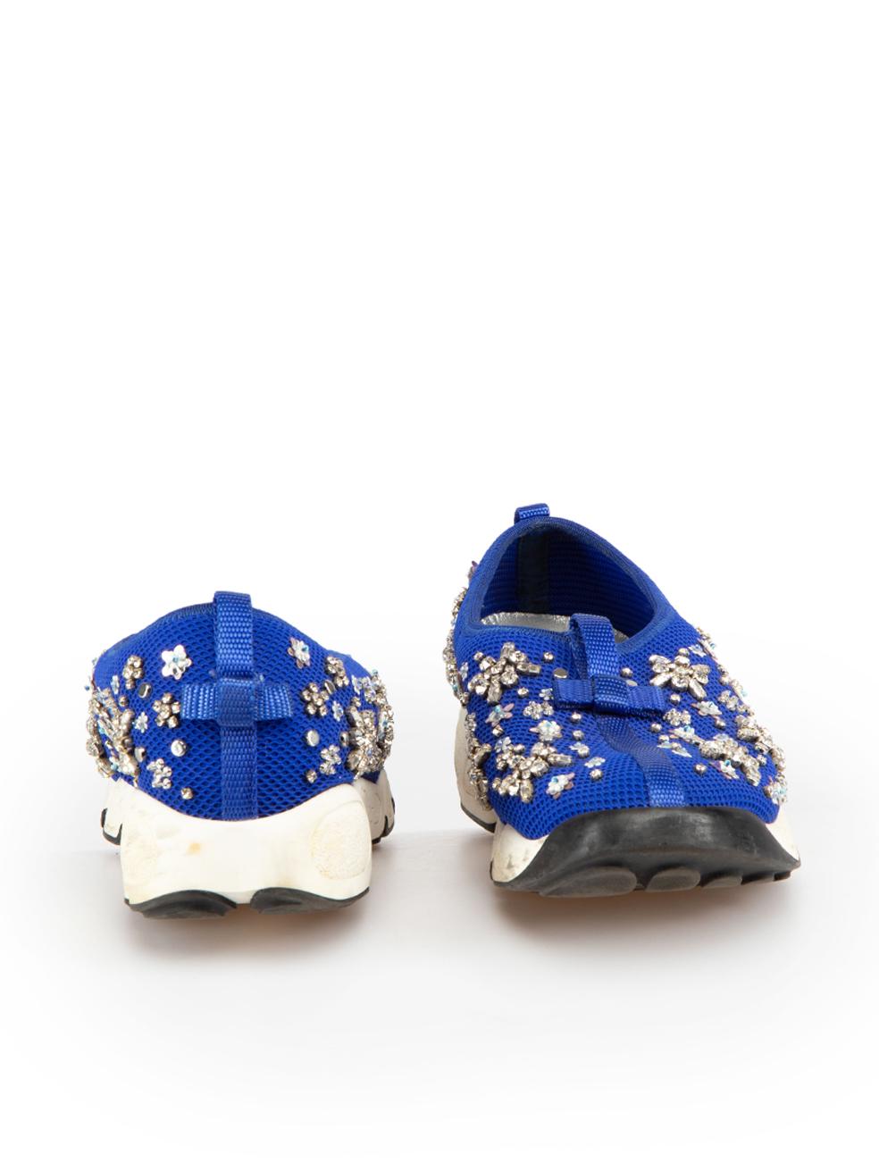 Dior Cobalt Blue Embellished Fusion Trainers Size IT 36 In Good Condition For Sale In London, GB