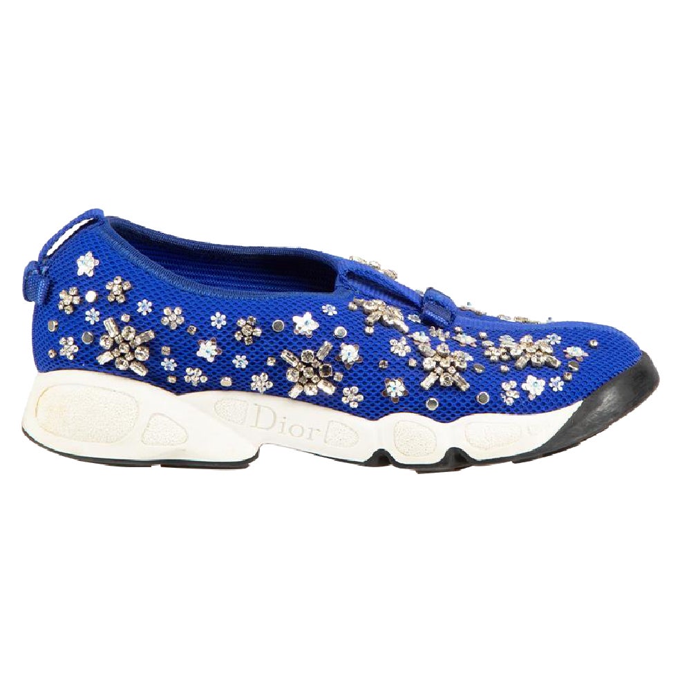 Dior Cobalt Blue Embellished Fusion Trainers Size IT 36 For Sale