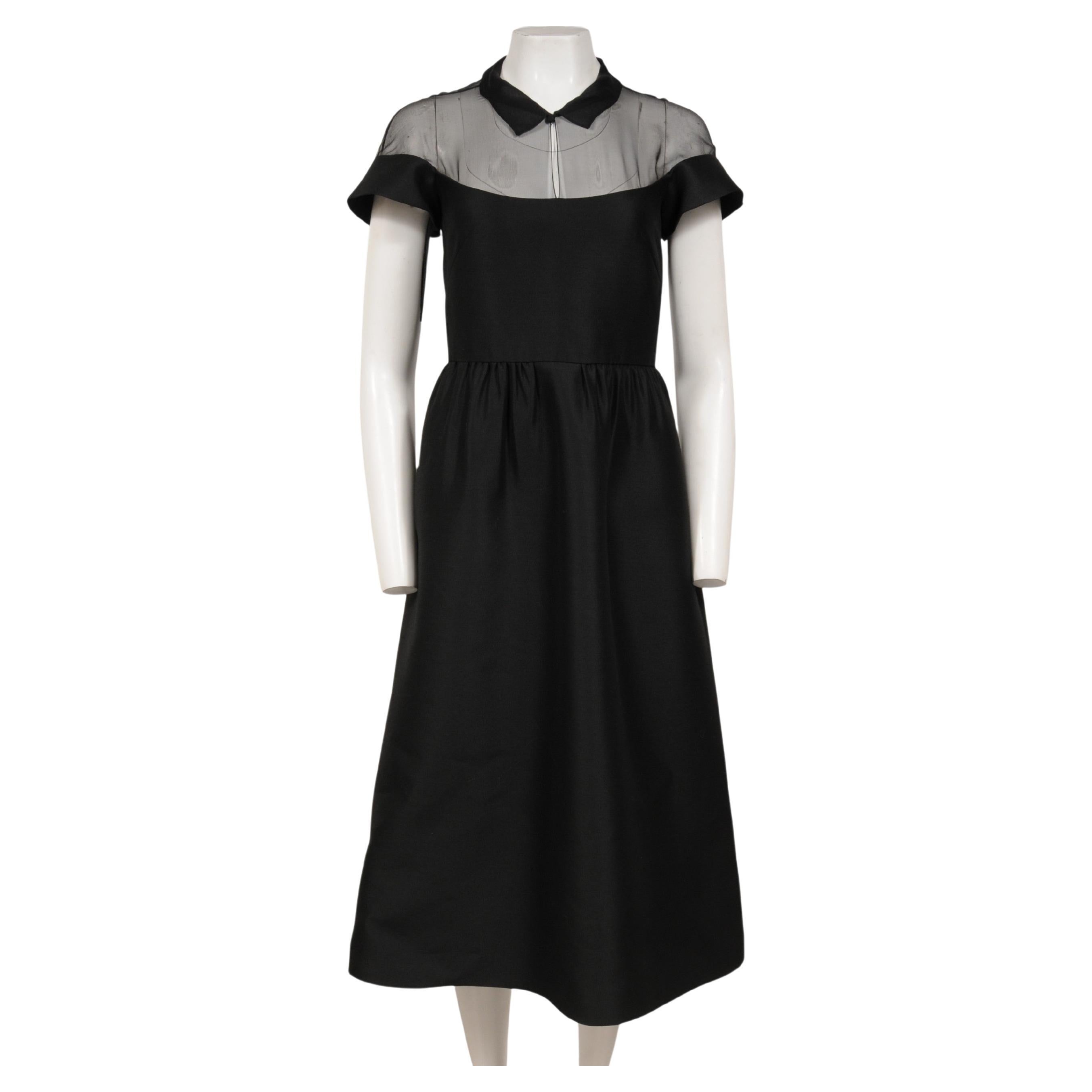 Dior Cold Shoulder Midi Dress Size FR 36 US 4 Black Wool Silk Blend Evening Gown