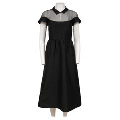 Dior Cold Shoulder Midi Dress Size FR 36 US 4 Black Wool Silk Blend Evening Gown