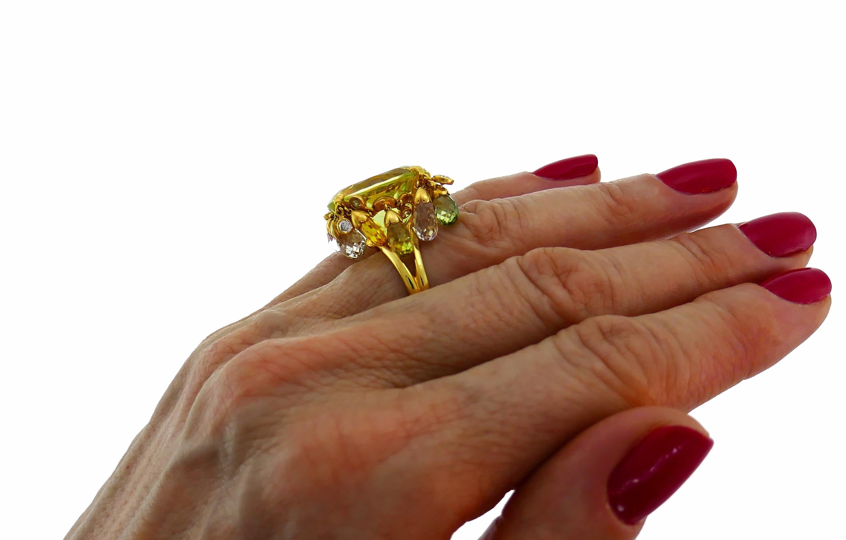Dior Colored Gemstones Yellow Gold Ring, 1980s In Excellent Condition In Beverly Hills, CA