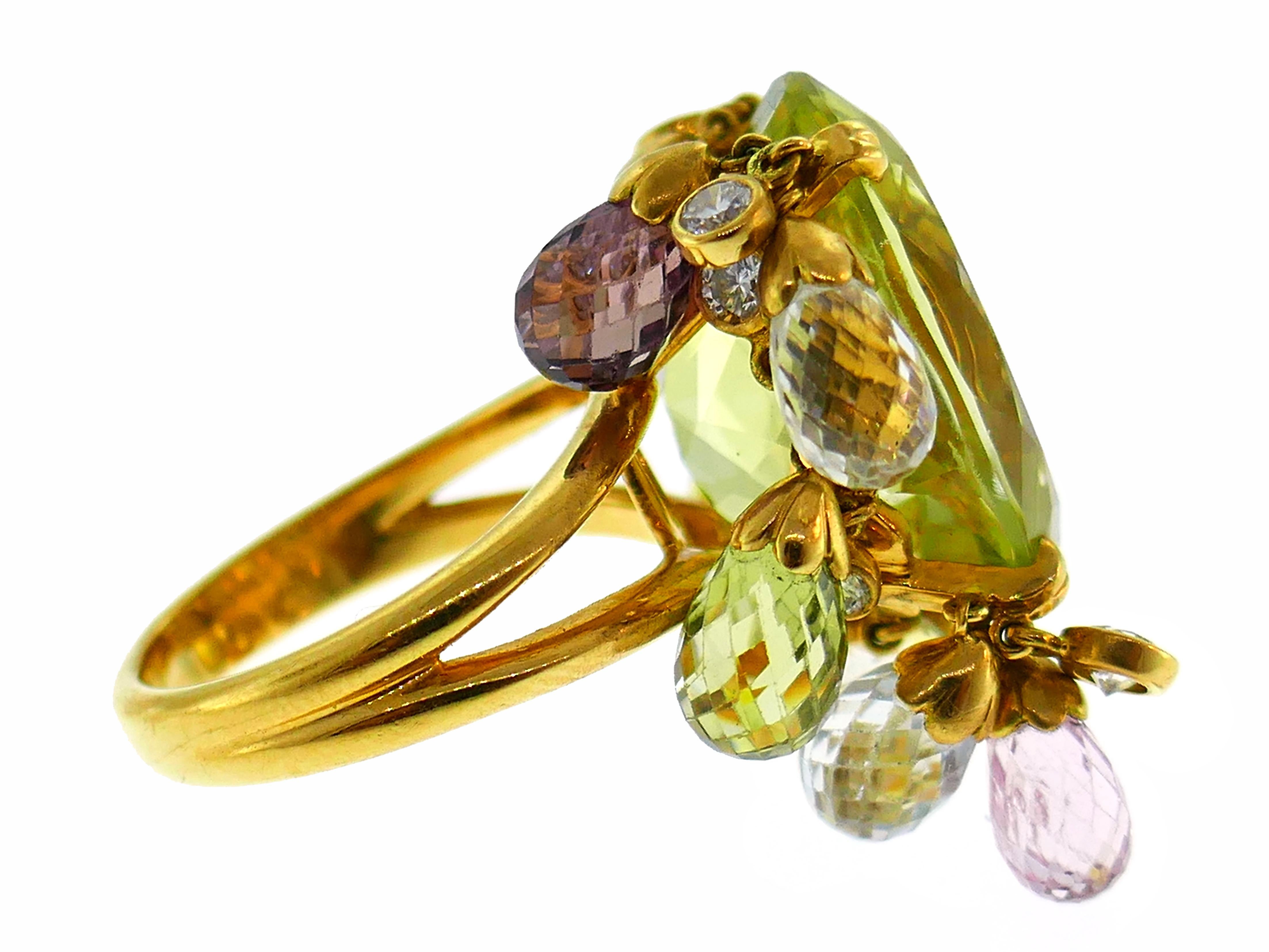 Women's Dior Colored Gemstones Yellow Gold Ring, 1980s