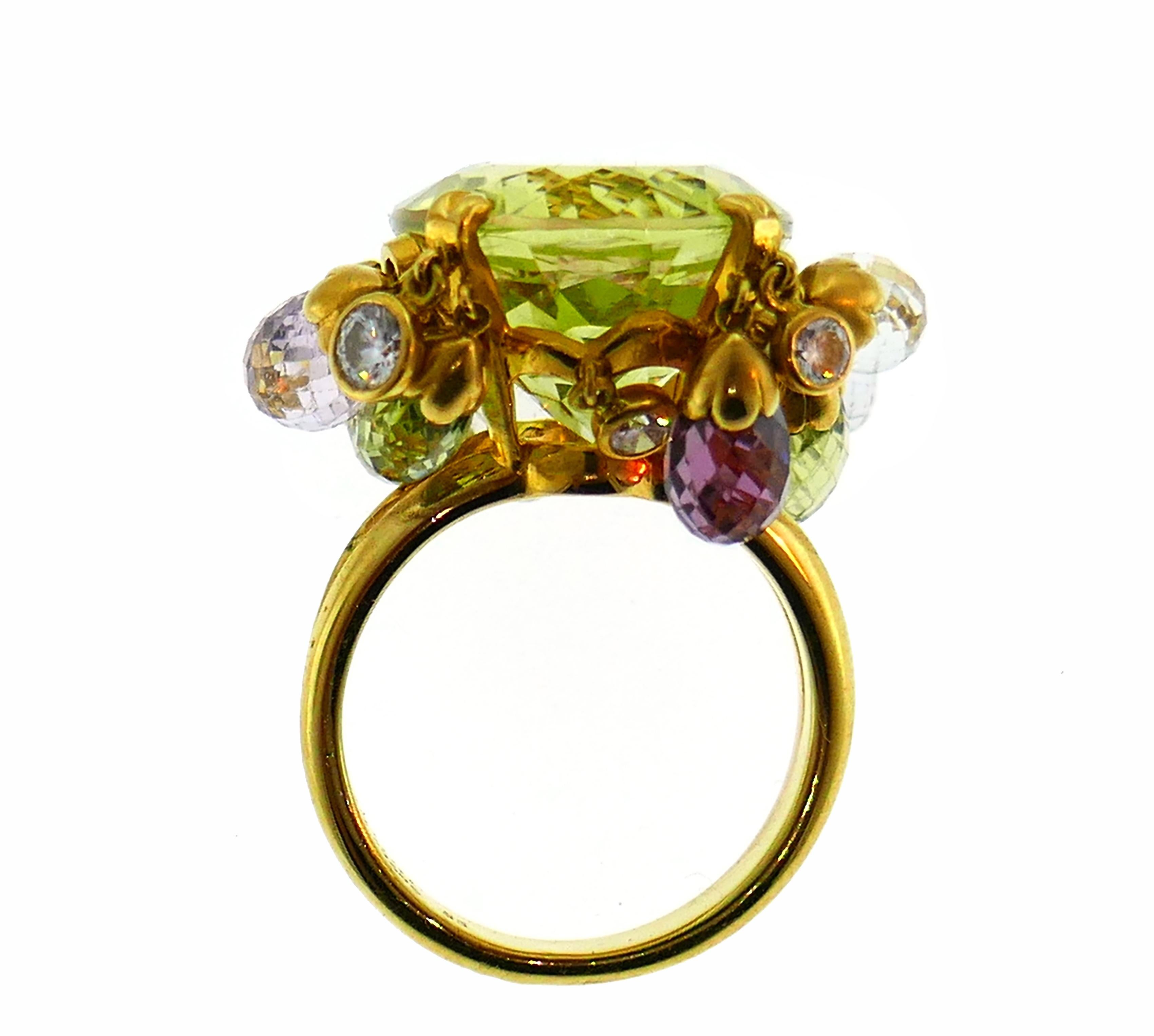 Dior Colored Gemstones Yellow Gold Ring, 1980s 1