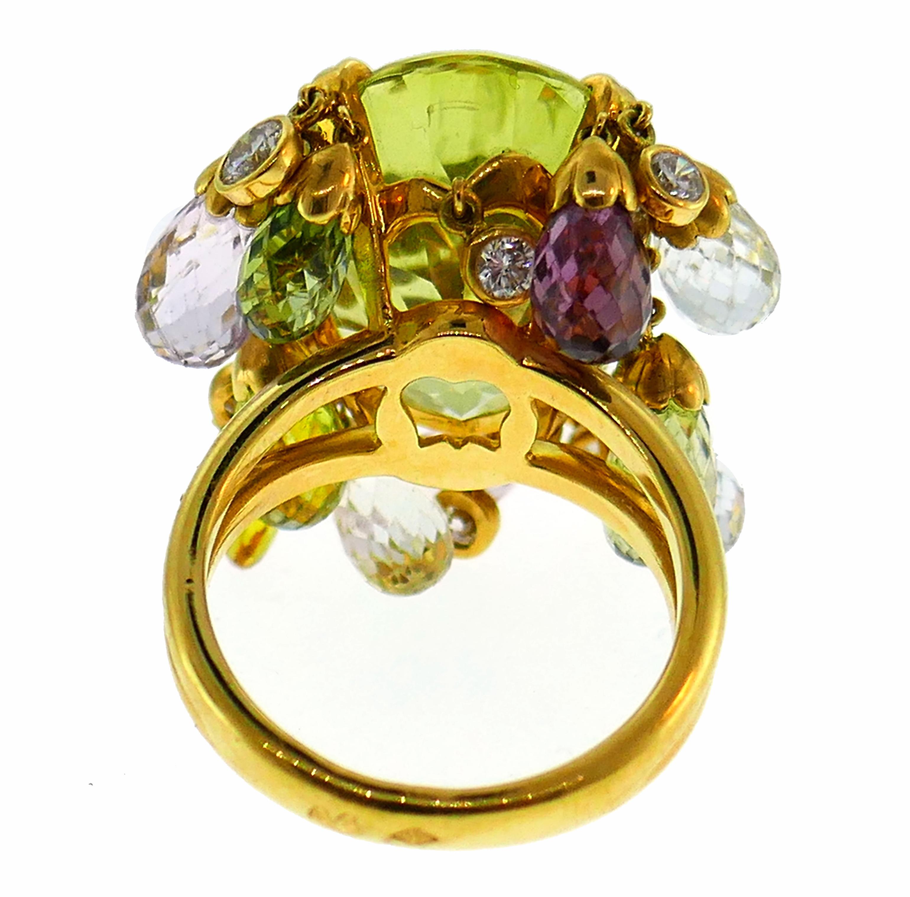 Dior Colored Gemstones Yellow Gold Ring, 1980s 2
