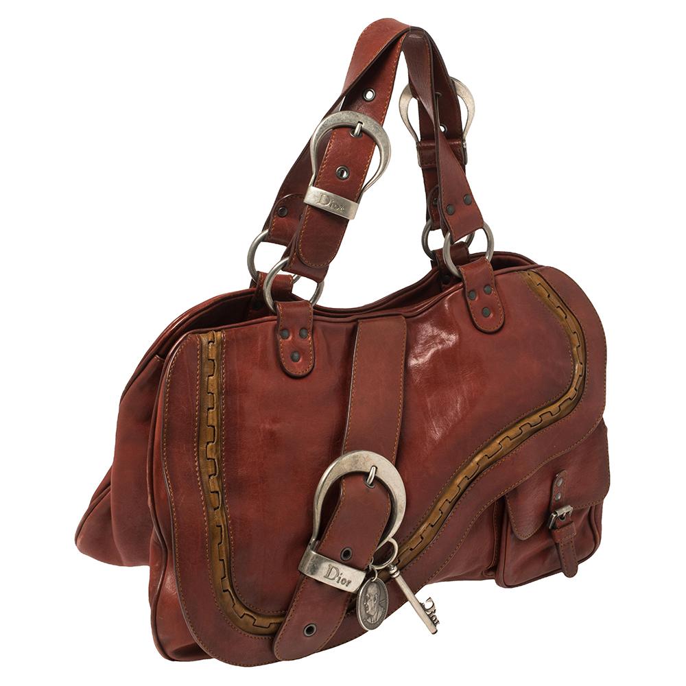 Dior Copper Brown Leather Double Saddle Shoulder Bag In Good Condition In Dubai, Al Qouz 2
