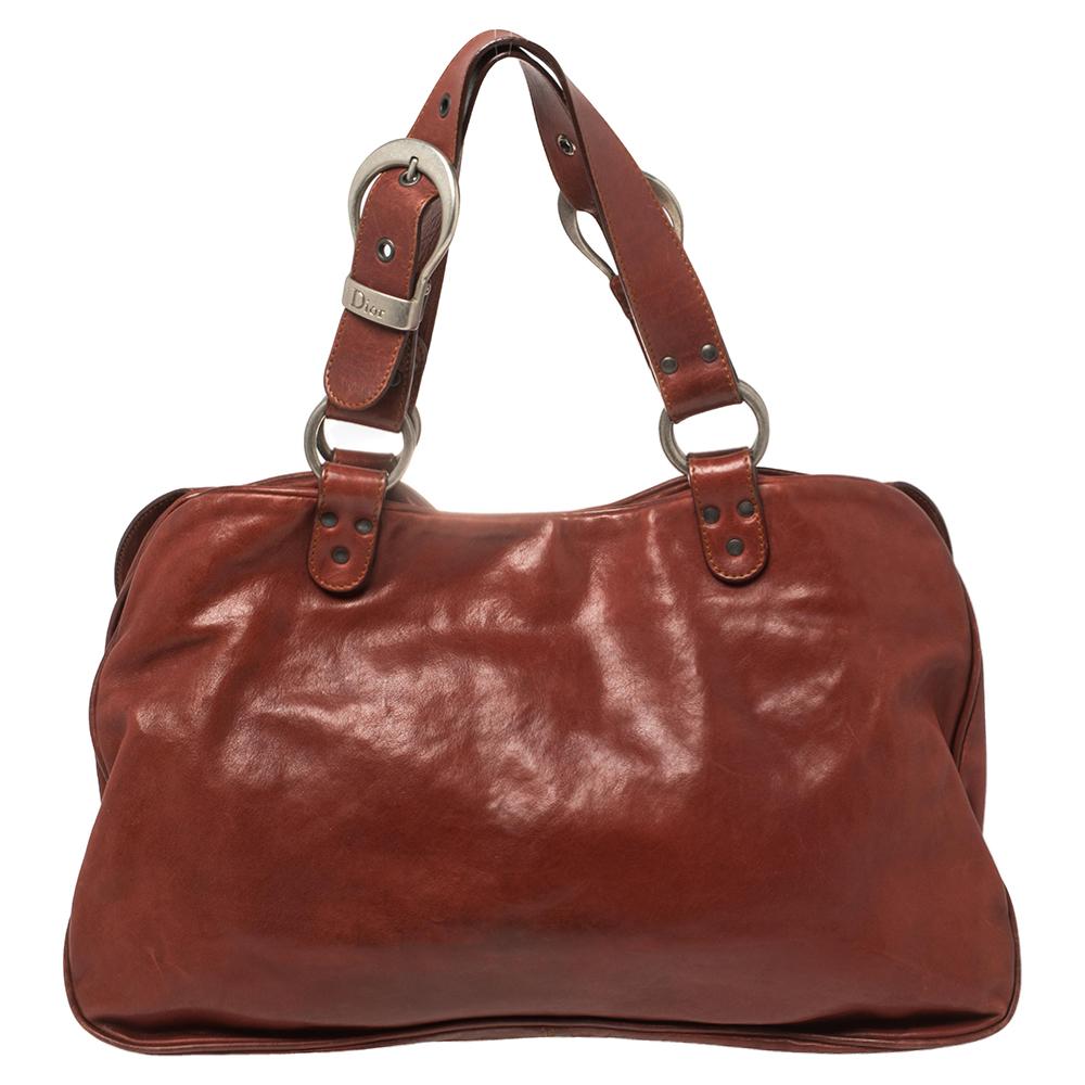 Women's Dior Copper Brown Leather Double Saddle Shoulder Bag