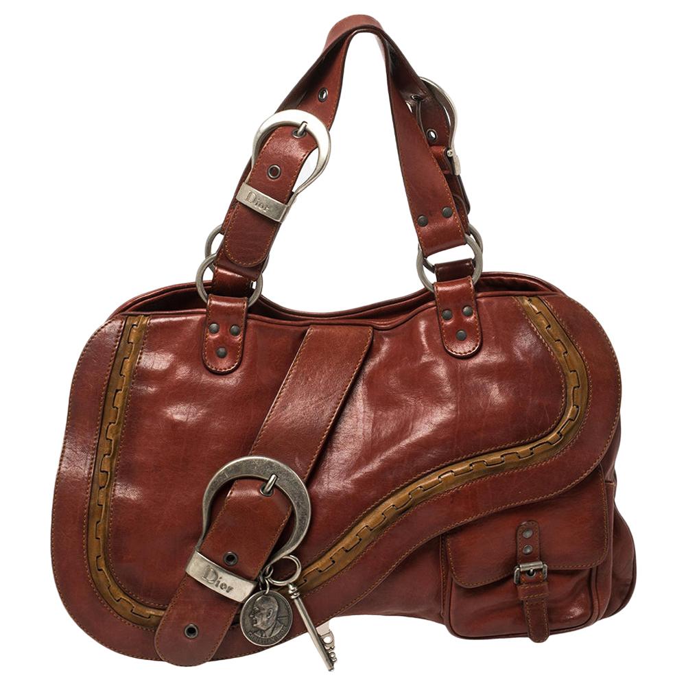 Dior Copper Brown Leather Double Saddle Shoulder Bag