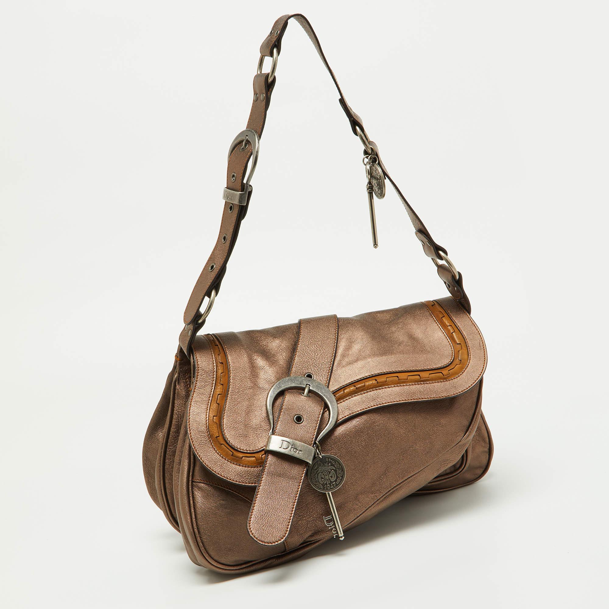 Dior Copper Leather Large Gaucho Double Saddle Shoulder Bag In Good Condition In Dubai, Al Qouz 2
