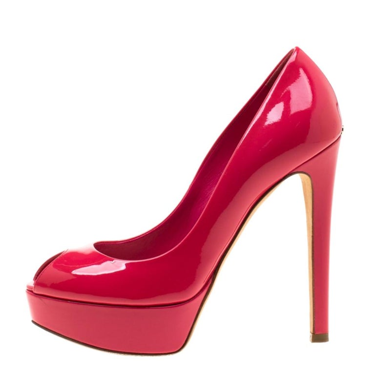 Dior Corail Patent Leather Miss Dior Peep Toe Platform Pumps Size 36.5 ...