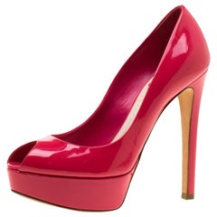 Dior Corail Patent Leather Miss Dior Peep Toe Platform Pumps Size 36.5 ...