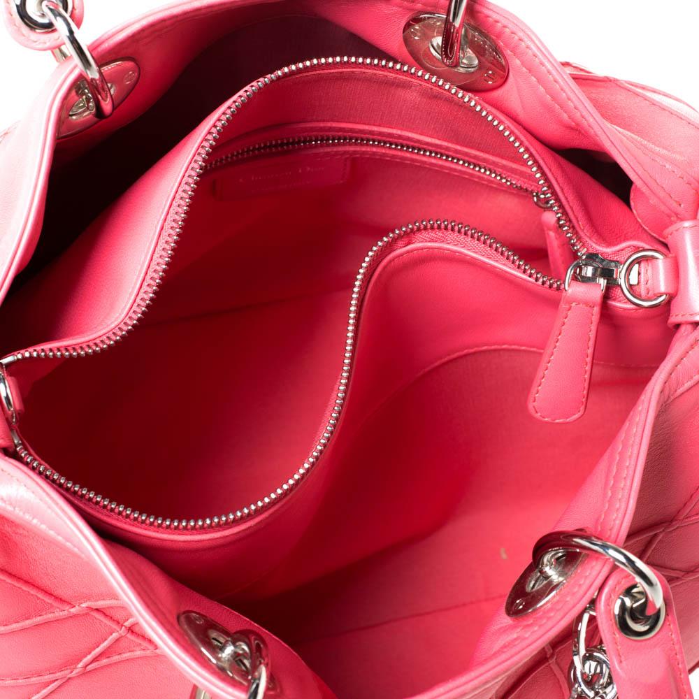 Dior Coral Pink Cannage Leather Granville Polochon Satchel 6