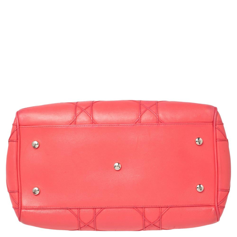 Women's Dior Coral Pink Cannage Leather Granville Polochon Satchel