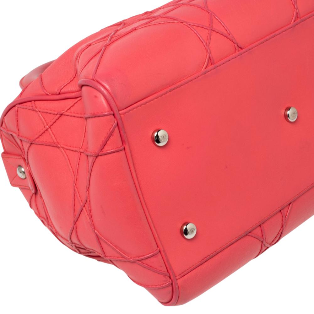 Dior Coral Pink Cannage Leather Granville Polochon Satchel 2