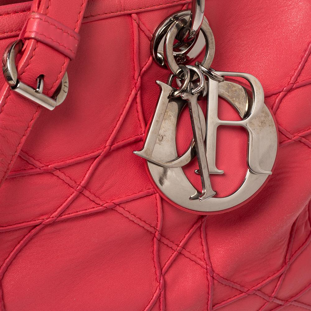 Dior Coral Pink Cannage Leather Granville Polochon Satchel 3