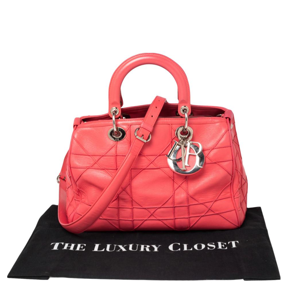 Dior Coral Pink Cannage Leather Granville Polochon Satchel 4