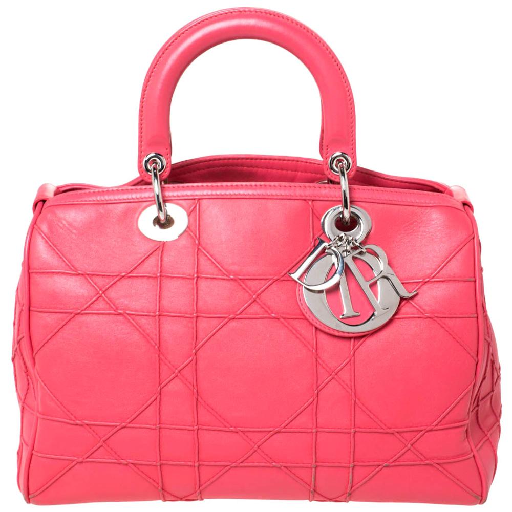 Dior Coral Pink Cannage Leather Granville Polochon Satchel