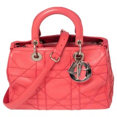 Dior Coral Pink Cannage Leather Granville Polochon Satchel