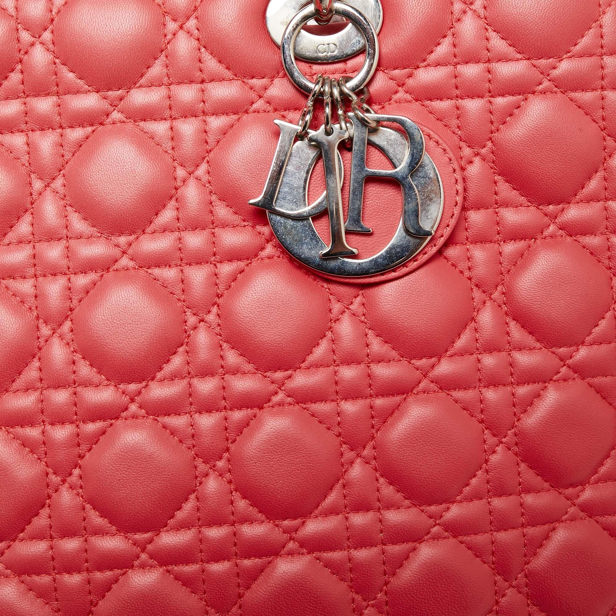 Dior Coral Pink Cannage Leather Large Lady Dior Tote 1