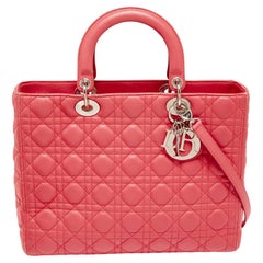 Dior Coral Pink Cannage Leather Large Lady Dior Tote