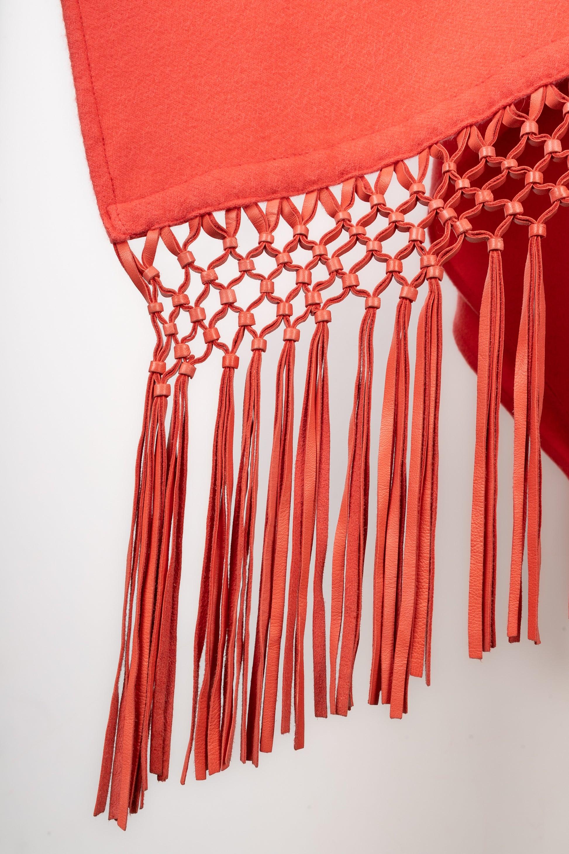 Women's Dior Coral-Pink Cashmere Stole/Shawl with Leather Fringes For Sale