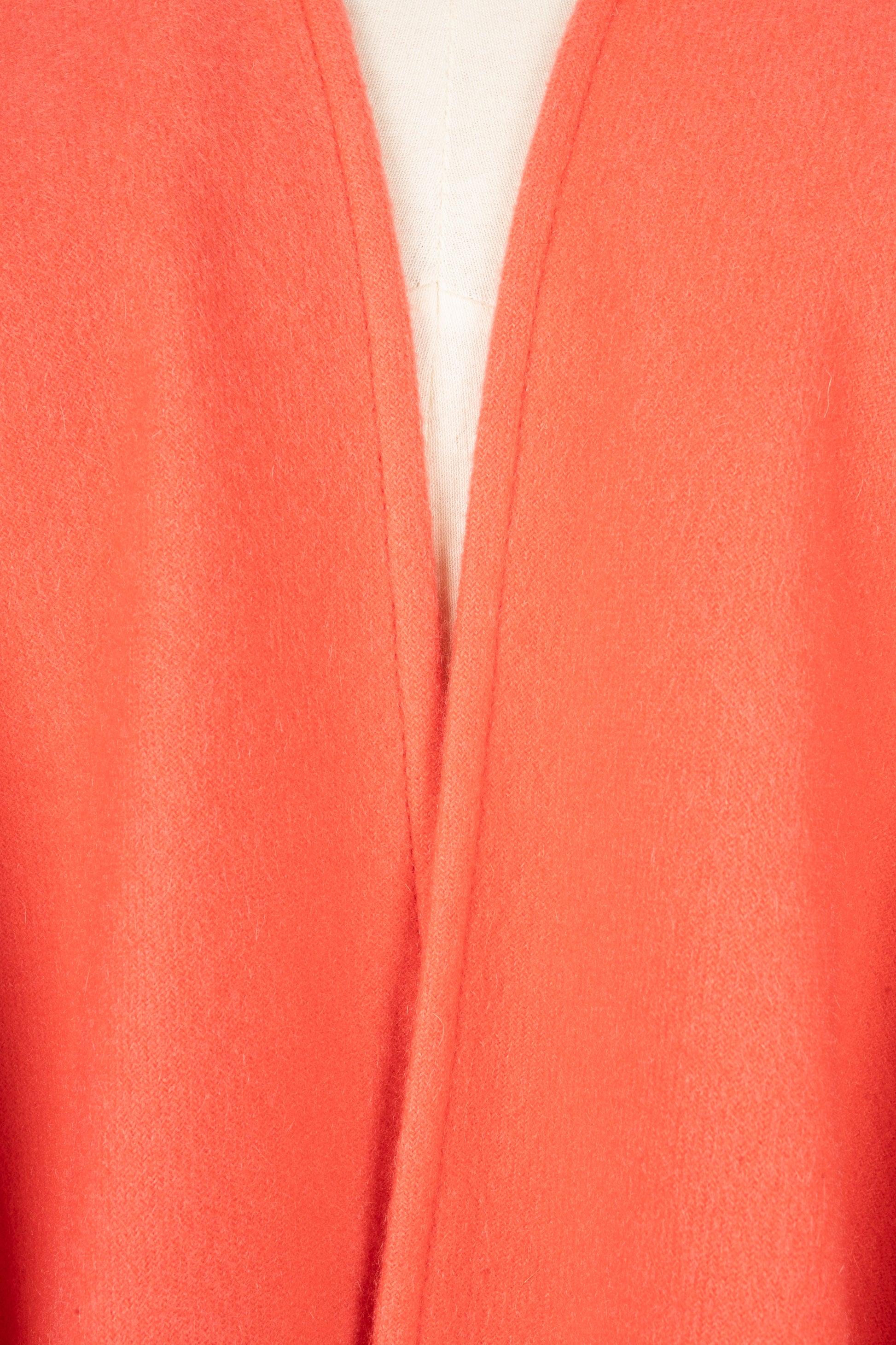 Dior Coral-Pink Cashmere Stole/Shawl with Leather Fringes For Sale 2