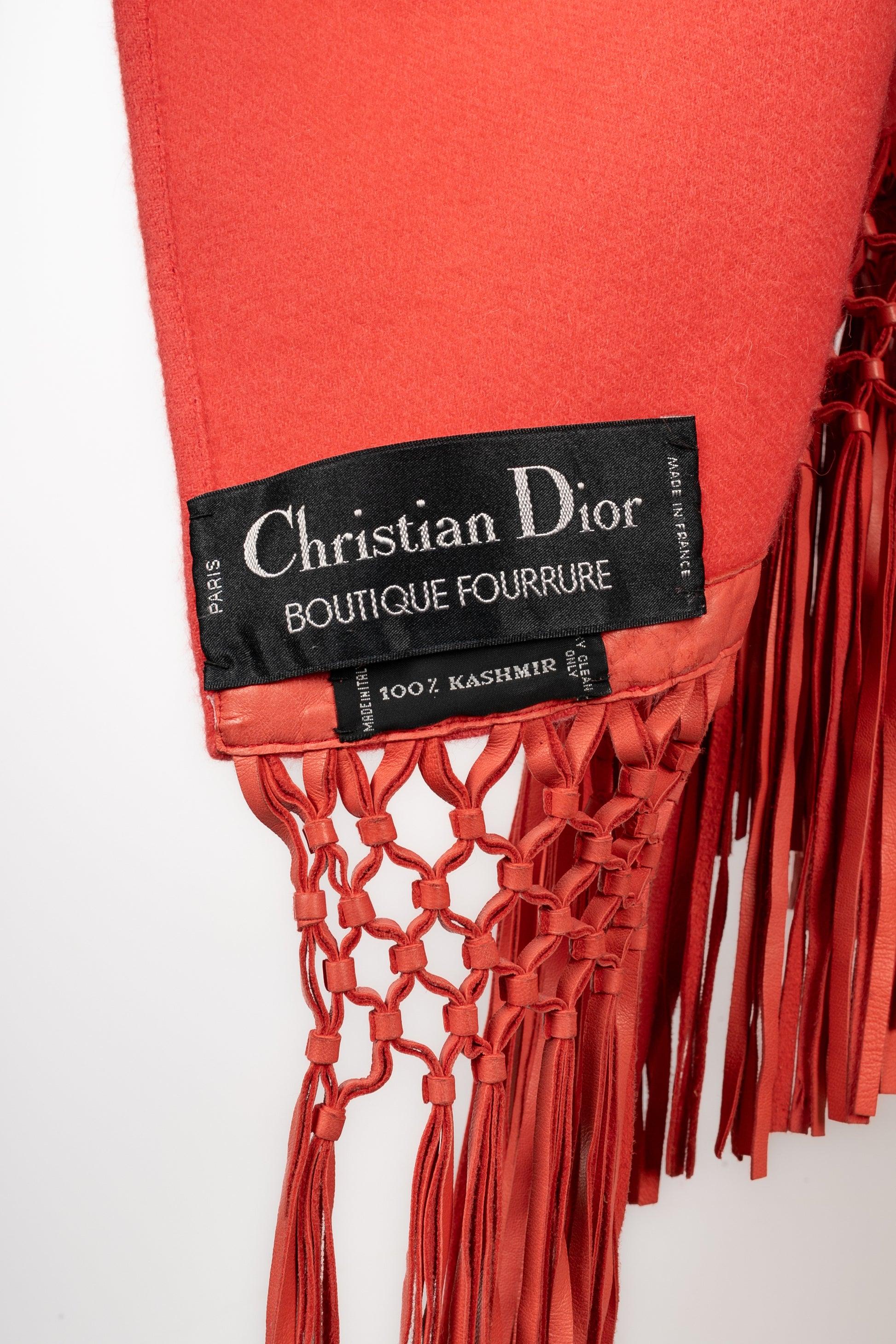 Dior Coral-Pink Cashmere Stole/Shawl with Leather Fringes For Sale 3