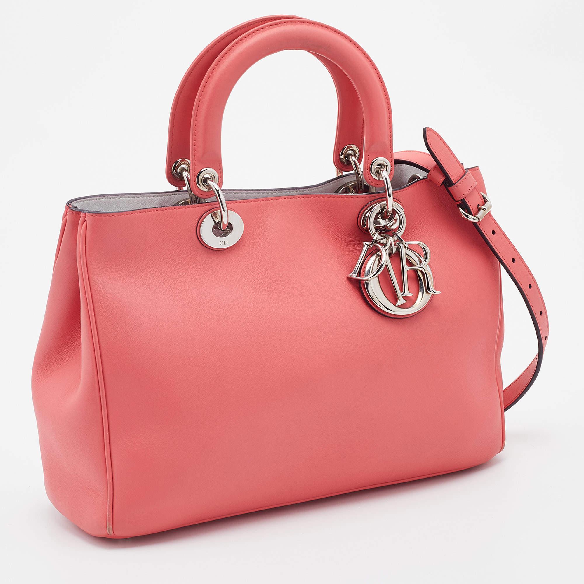 Dior Coral Pink Leather Medium Diorissimo Shopper Tote 1