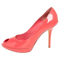 Dior Coral Pink Patent Leather Miss Dior Peep Toe Platform Pumps Size 41