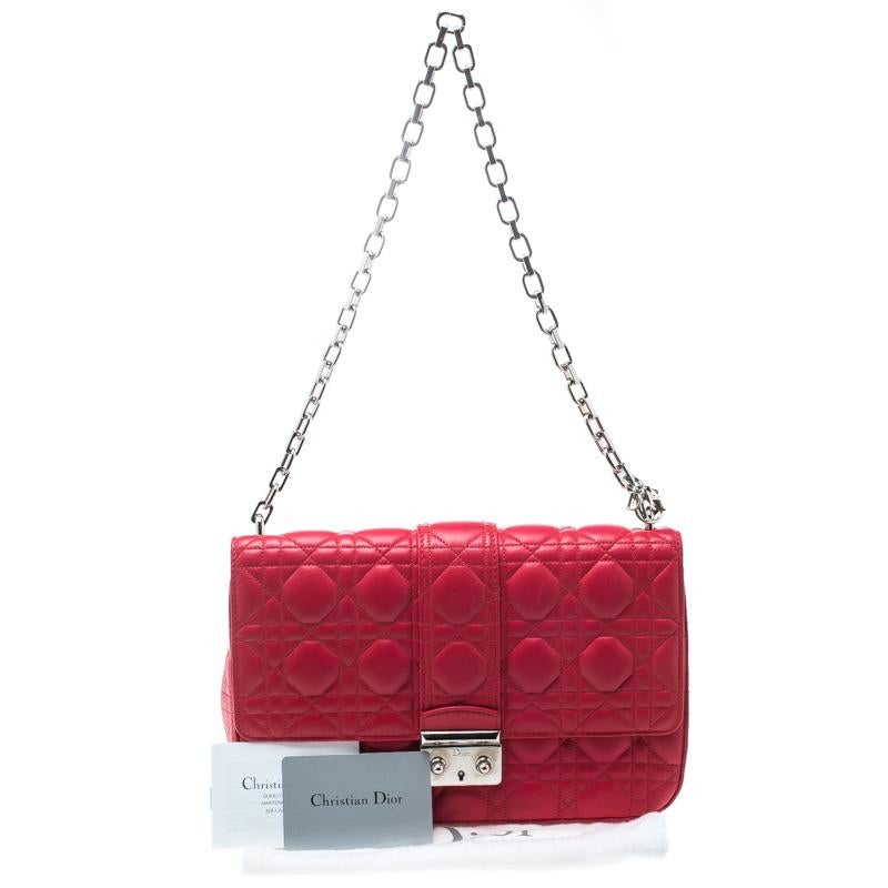 Dior Coral Red Cannage Leather Miss Dior Medium Flap Bag 7