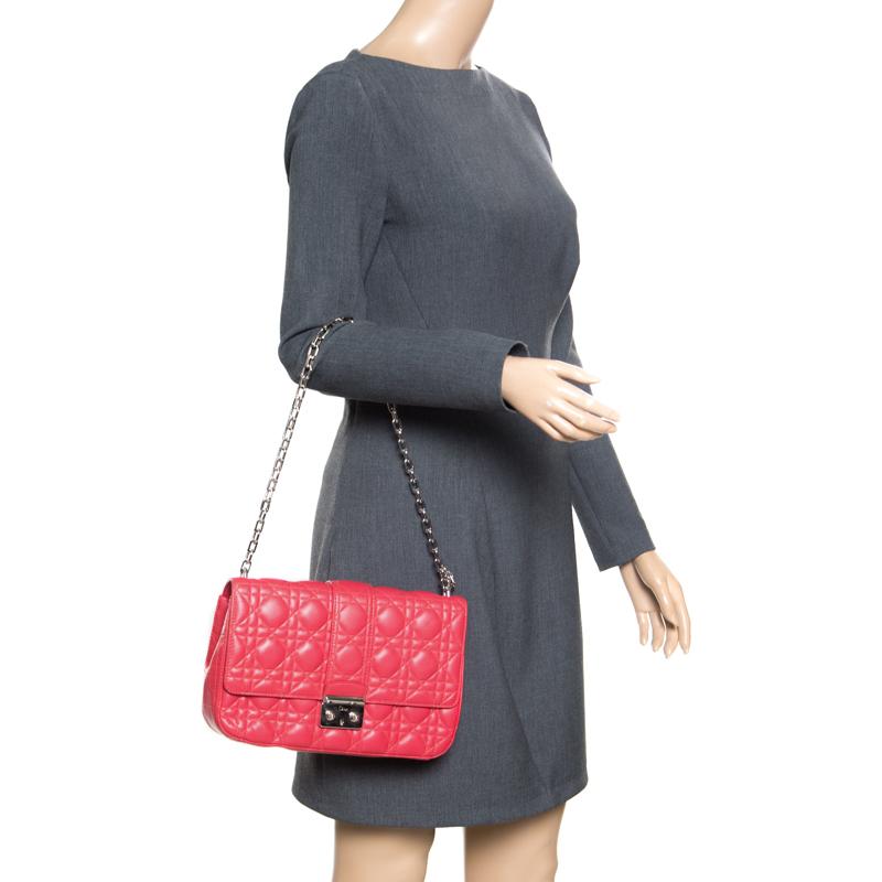 Dior Coral Red Cannage Leather Miss Dior Medium Flap Bag In Good Condition In Dubai, Al Qouz 2