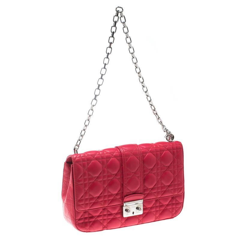 Women's Dior Coral Red Cannage Leather Miss Dior Medium Flap Bag