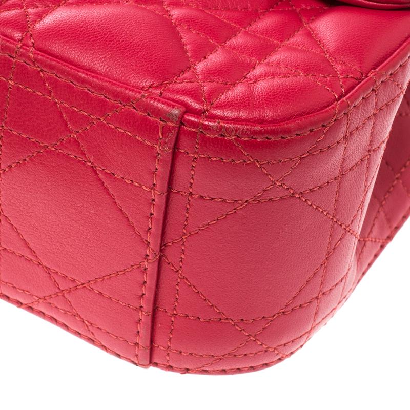 Dior Coral Red Cannage Leather Miss Dior Medium Flap Bag 2