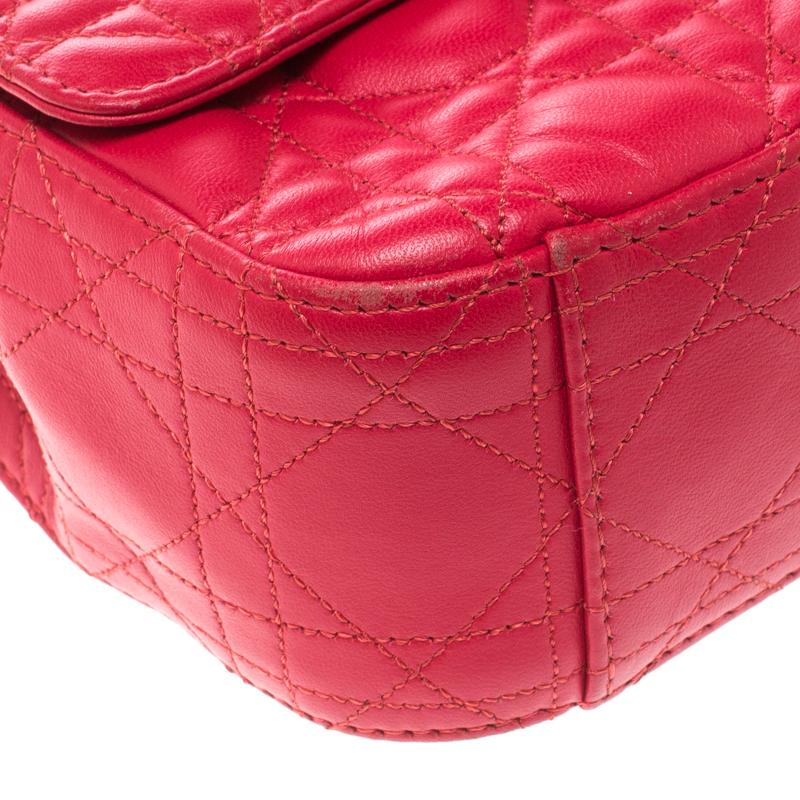 Dior Coral Red Cannage Leather Miss Dior Medium Flap Bag In Good Condition In Dubai, Al Qouz 2