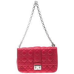 Dior Coral Red Cannage Leather Miss Dior Medium Flap Bag