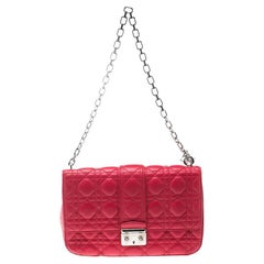 Dior Coral Red Cannage Leather Miss Dior Medium Flap Bag