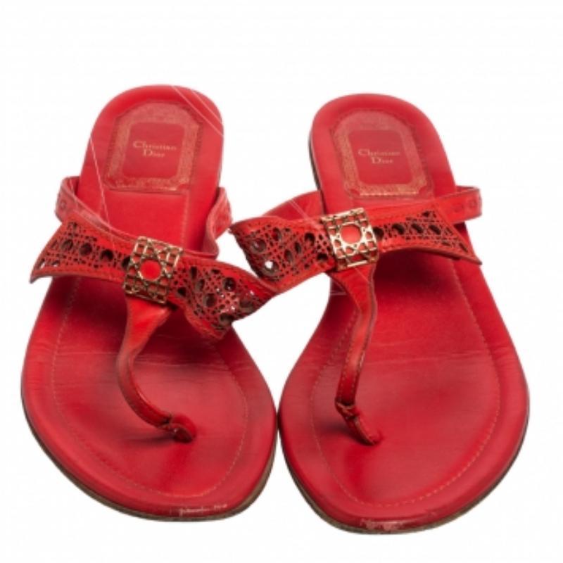 Rouge Dior - Chaussures longues à nœud cannage en cuir rouge corail, taille 37 en vente