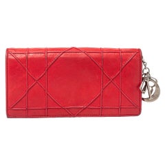 dior red wallet Dior Coral Red Leather Flap Wallet