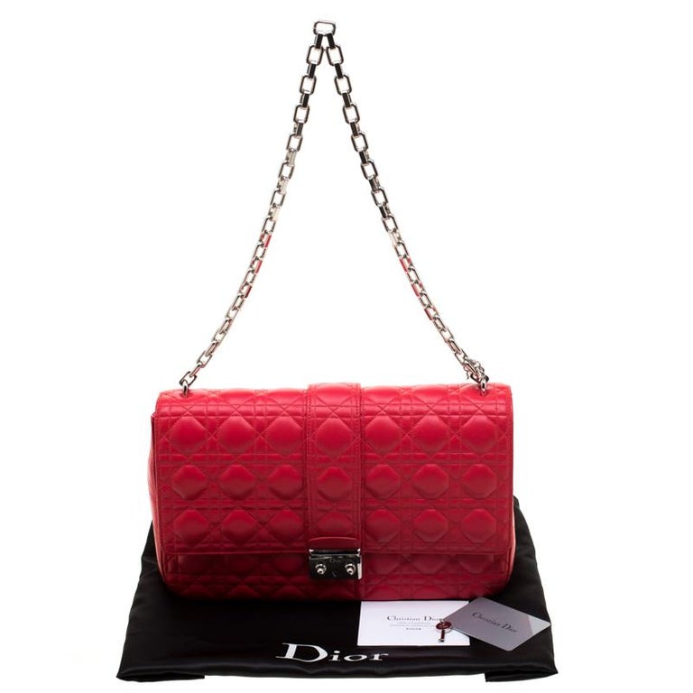 Dior Coral Red Quilted Leather Large Miss Dior Flap Bag For Sale