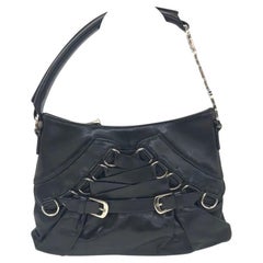 Dior Corset Black Leather Lace-up Ballet Bag Handbag Silver Hardware