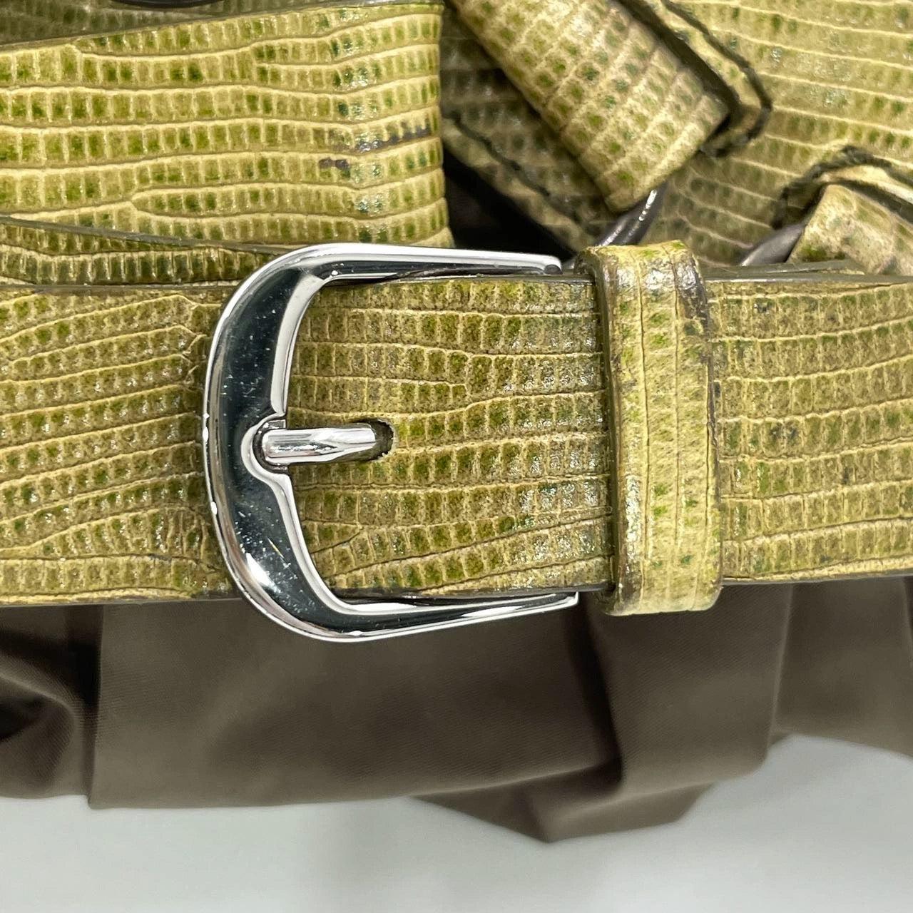 Dior Corset Dark Green Lizard-skin Leather and Satin Lace-up Ballet Bag For Sale 10