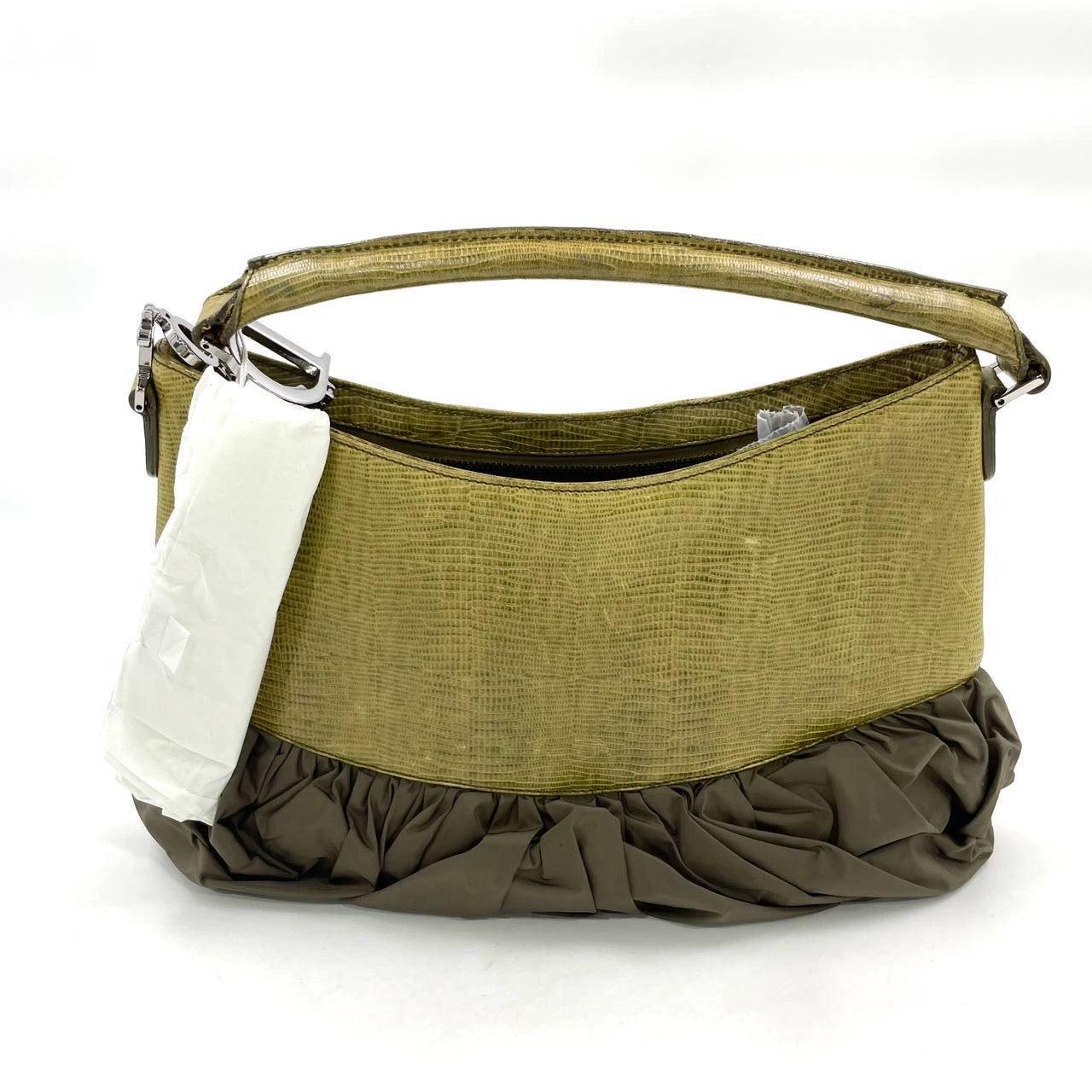 Brown Dior Corset Dark Green Lizard-skin Leather and Satin Lace-up Ballet Bag For Sale