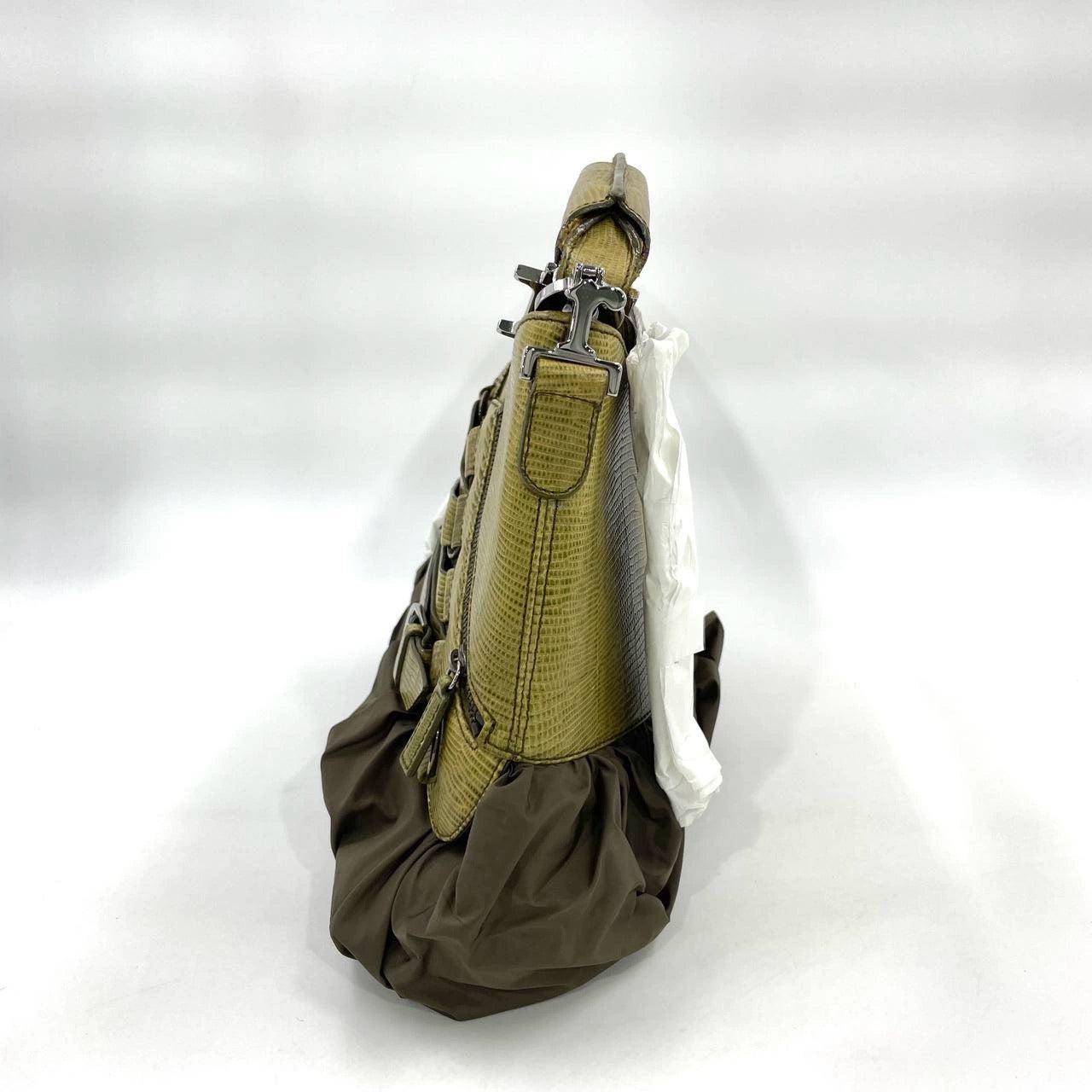 Dior Corset Dark Green Lizard-skin Leather and Satin Lace-up Ballet Bag In Good Condition For Sale In AUBERVILLIERS, FR