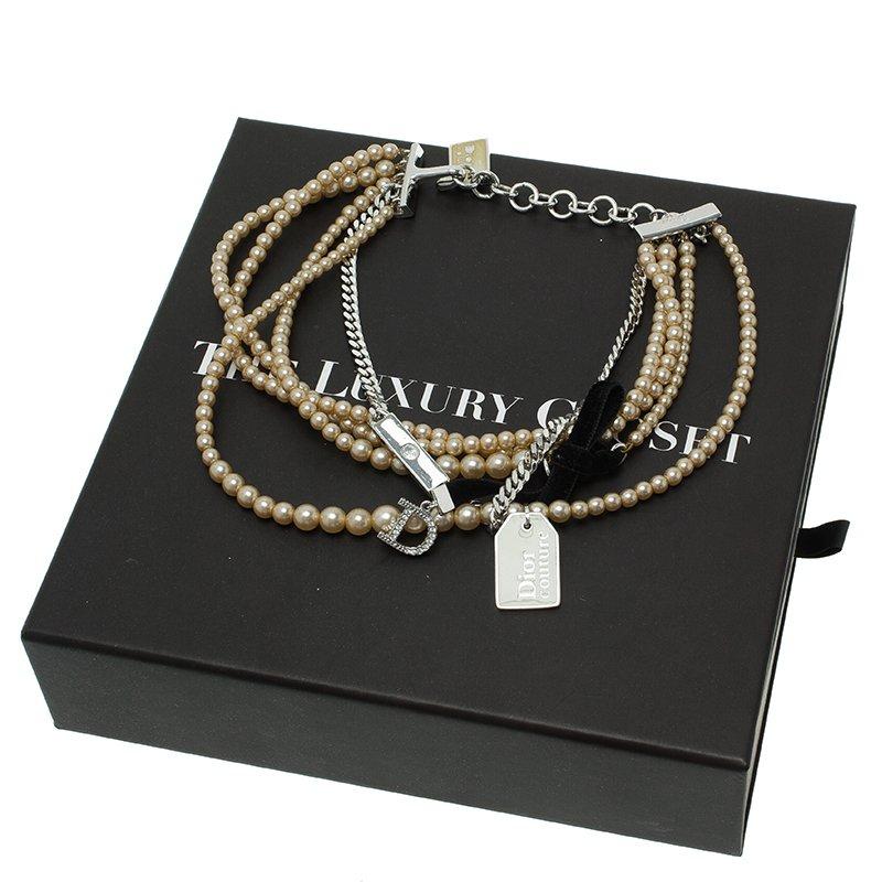 Contemporary Dior Couture Faux Pearl Multistrand Choker Necklace For Sale